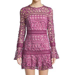 SIZE:L LA MAISON TALULAH FUCHSIA CAPRICE LNG SLV FLORAL LACE SHORT DRESS